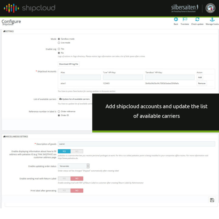 Interfaz de PrestaShop con Shipcloud: Envío de paquetes simplificado